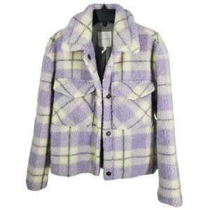 Avec Les Filles Sherpa Trucker Jacket Purple Cream Teddy Bear Shacket S Womens